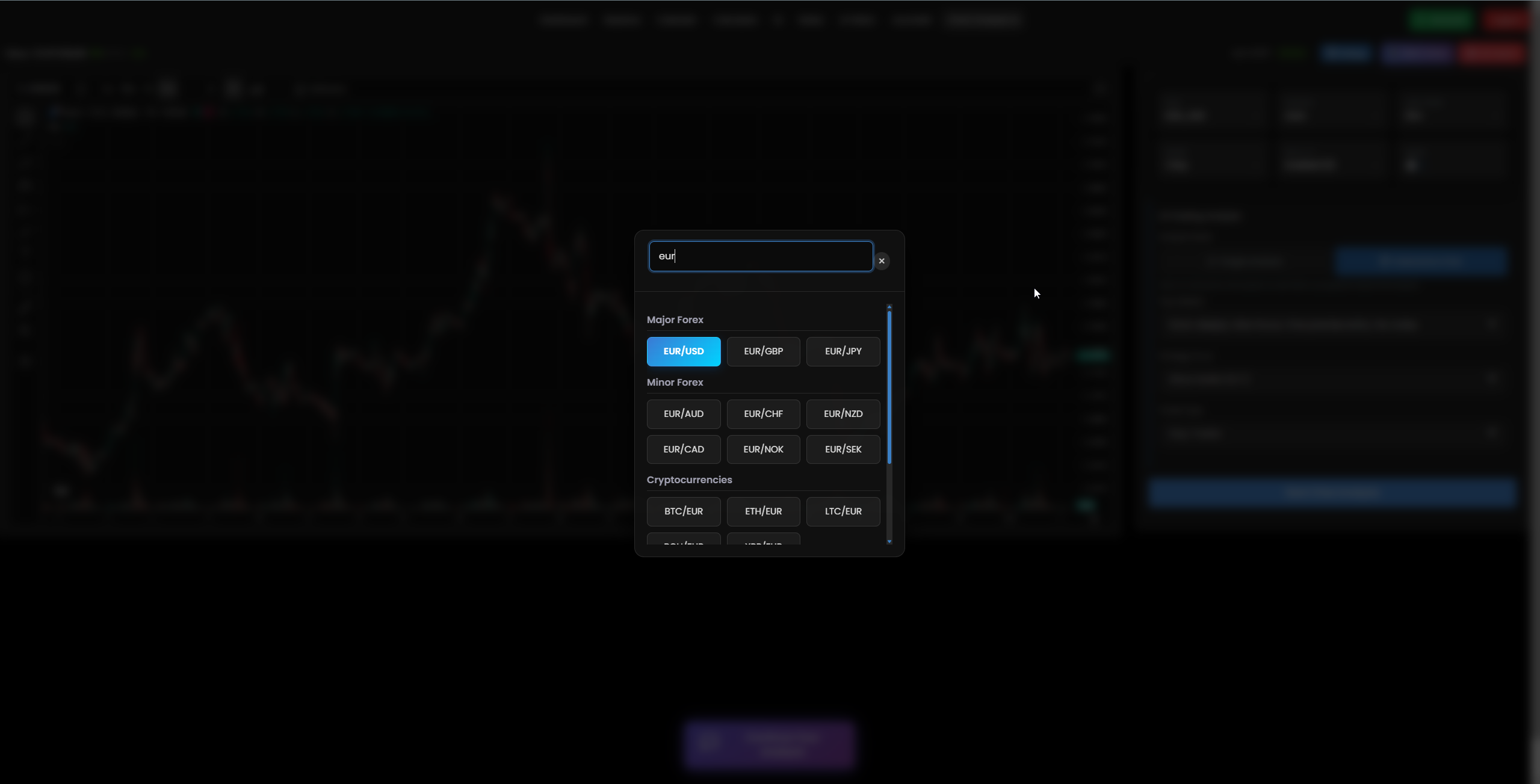 Selected Currency Pair - EUR/USD Trading Interface